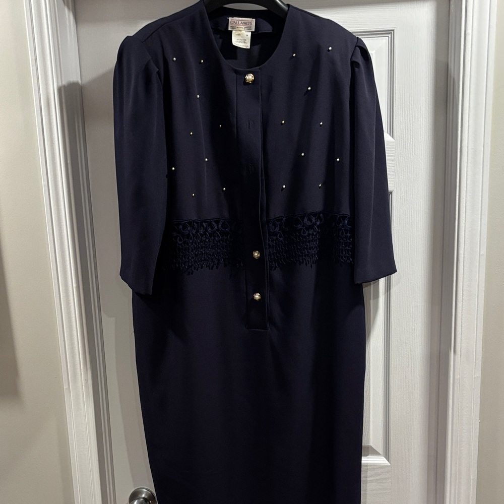 Elegant Navy Dress with Gold Accents